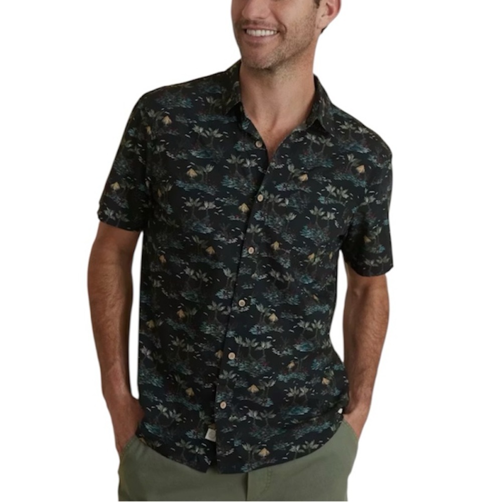 Marine Layer Pohaku Button Up Shirt Beachy Palm Print Black Larger